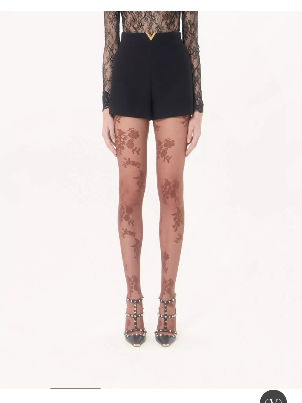 Valentino Navy High-Waist Crepe Shorts with Gold V Detail